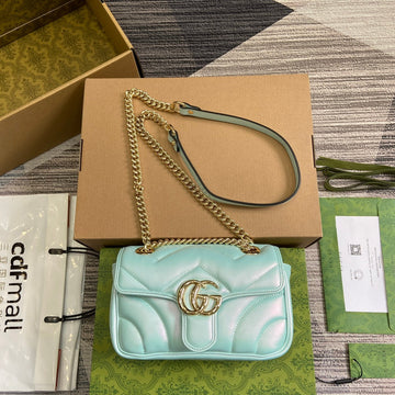 GG Marmont 23 Small Shoulder Bag Blue Iridescent Calfskin