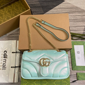 GG Marmont 26 Medium Shoulder Bag Blue Iridescent Calfskin