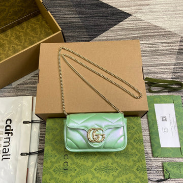 GG Marmont 16 Mini Shoulder Bag Green Iridescent Calfskin