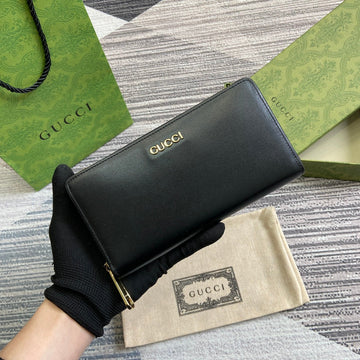 Zip Around Wallet 20 In Black Calfskin Gold Hardware