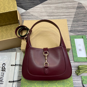 Jackie Small Shoulder Bag 27 In Burgundy Red Calfskin Gold Hardware