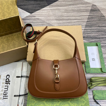 Jackie Small Shoulder Bag 27 In Tawny Brown Calfskin Gold Hardware