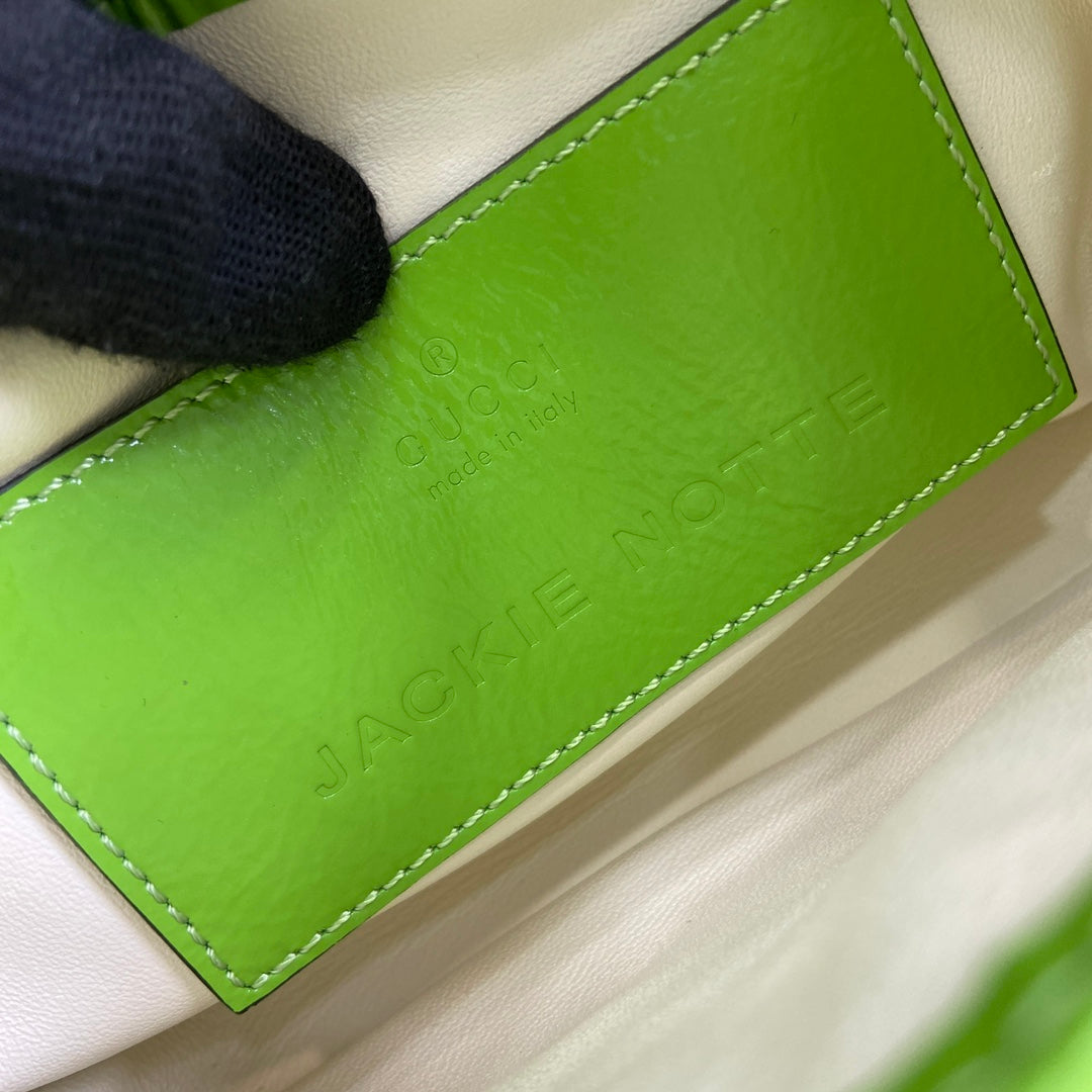Jackie Notte Mini Bag 19 In Lime Green Cracked Lacquer Calfskin Gold Hardware