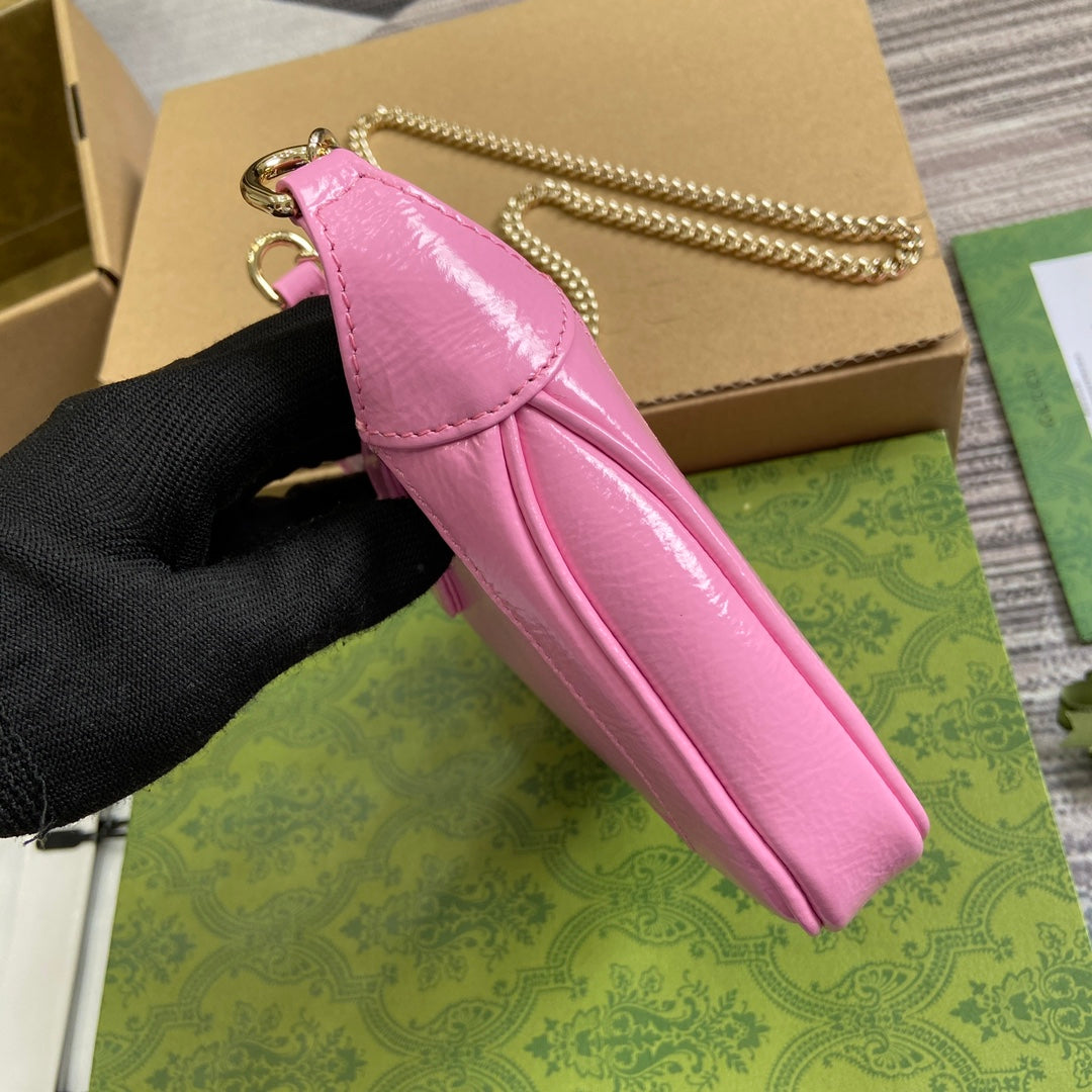 Jackie Notte Mini Bag 19 In Pink Cracked Lacquer Calfskin Gold Hardware
