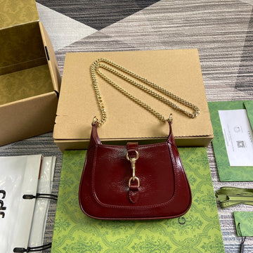 Jackie Notte Mini Bag 19 In Red Wine Cracked Lacquer Calfskin Gold Hardware