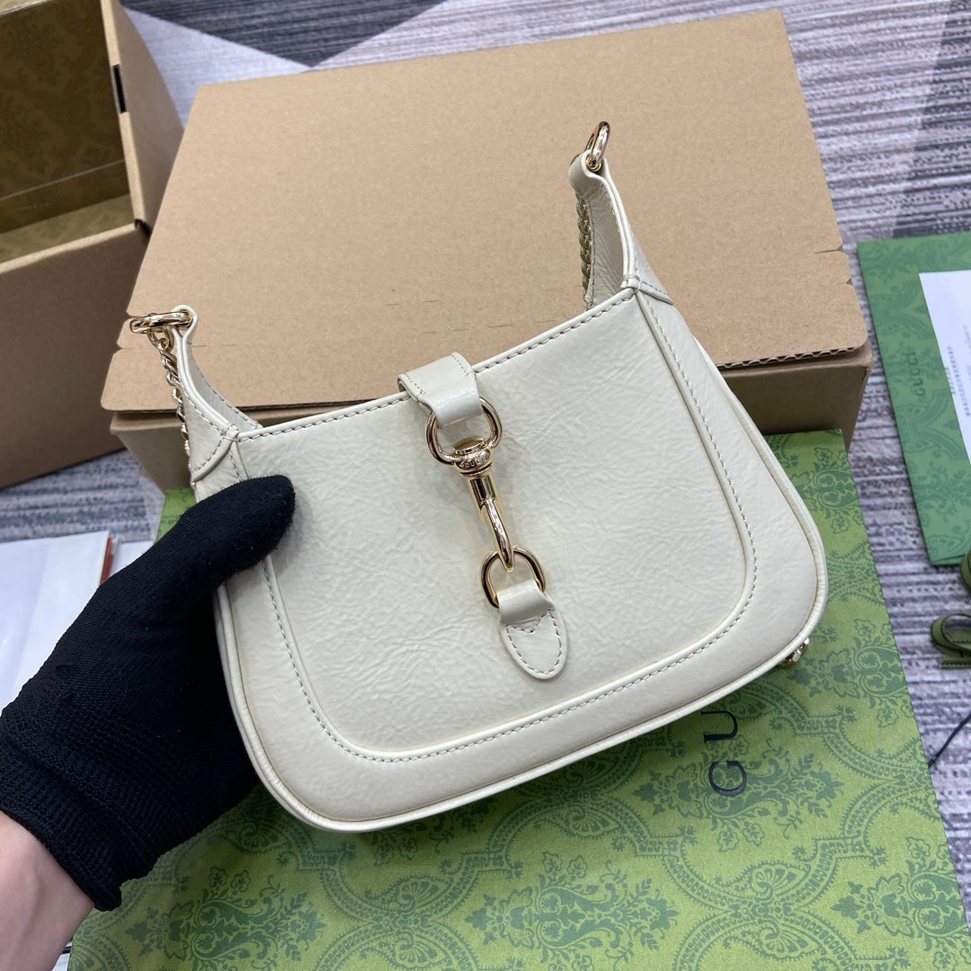 Jackie Notte Mini Bag 19 In White Cracked Lacquer Calfskin Gold Hardware