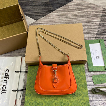 Jackie Notte Mini Bag 19 In Orange Cracked Lacquer Calfskin Gold Hardware
