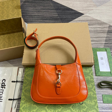 Jackie Small Shoulder Bag 27 In Orange Cracked Lacquer Calfskin Gold Hardware