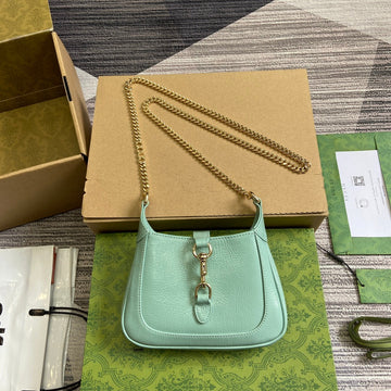Jackie Notte Mini Bag 19 In Mint Green Cracked Lacquer Calfskin Gold Hardware