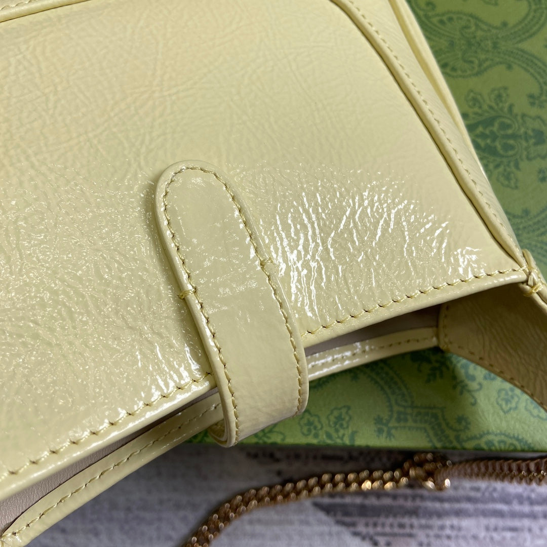 Jackie Notte Mini Bag 19 In Light Yellow Cracked Lacquer Calfskin Gold Hardware