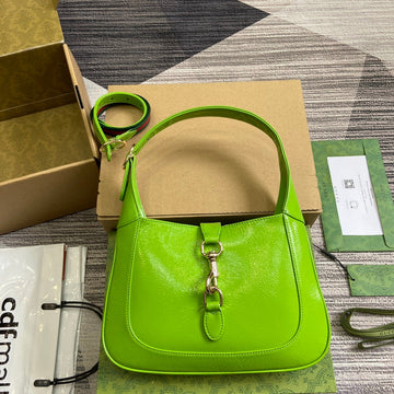 Jackie Small Shoulder Bag 27 In Lime Green Cracked Lacquer Calfskin Gold Hardware