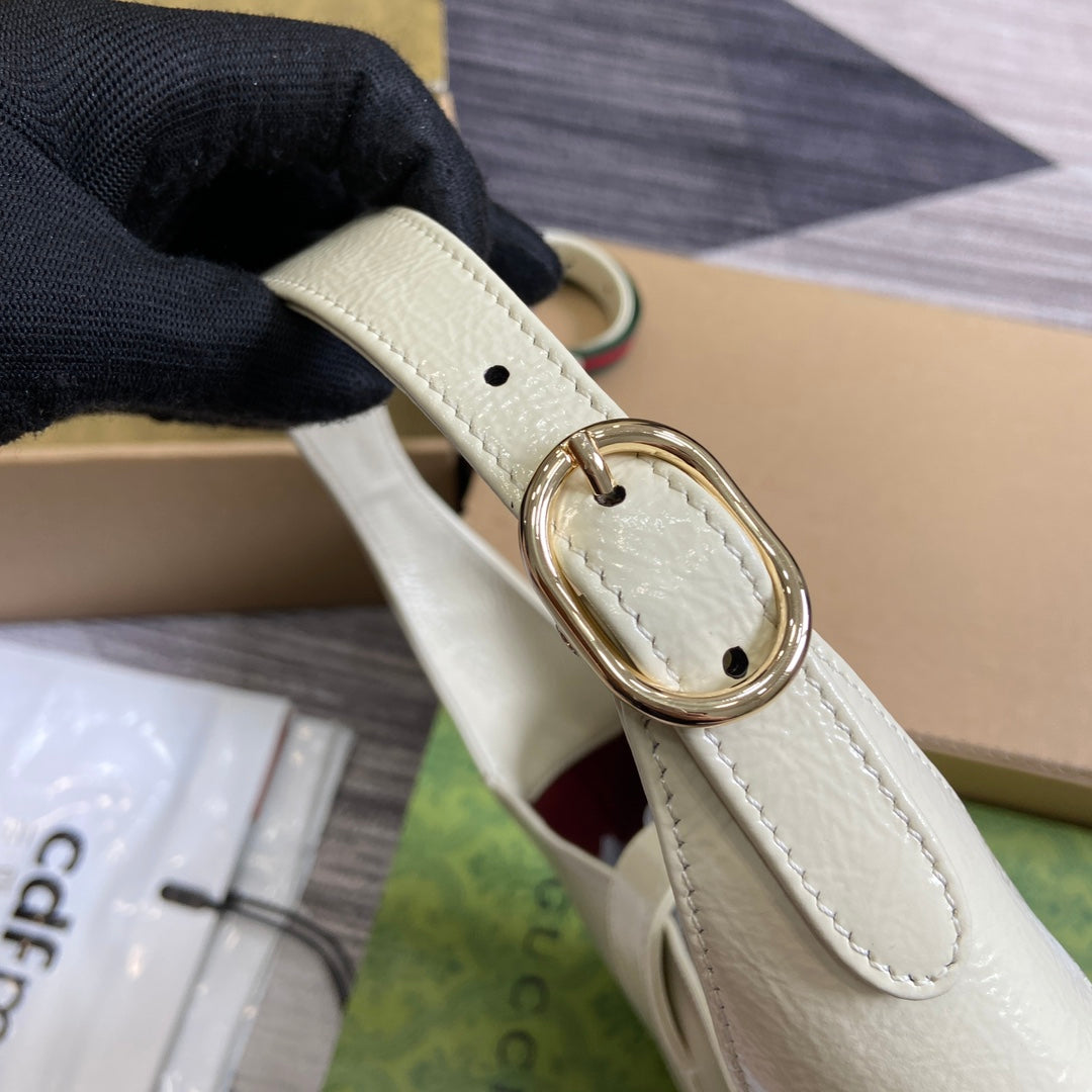 Jackie Small Shoulder Bag 27 In White Cracked Lacquer Calfskin Gold Hardware
