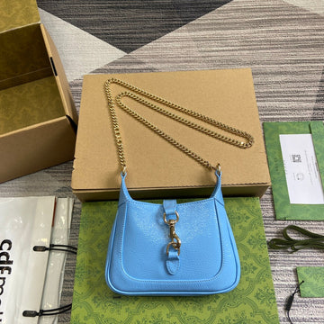 Jackie Notte Mini Bag 19 In Ocean Blue Cracked Lacquer Calfskin Gold Hardware