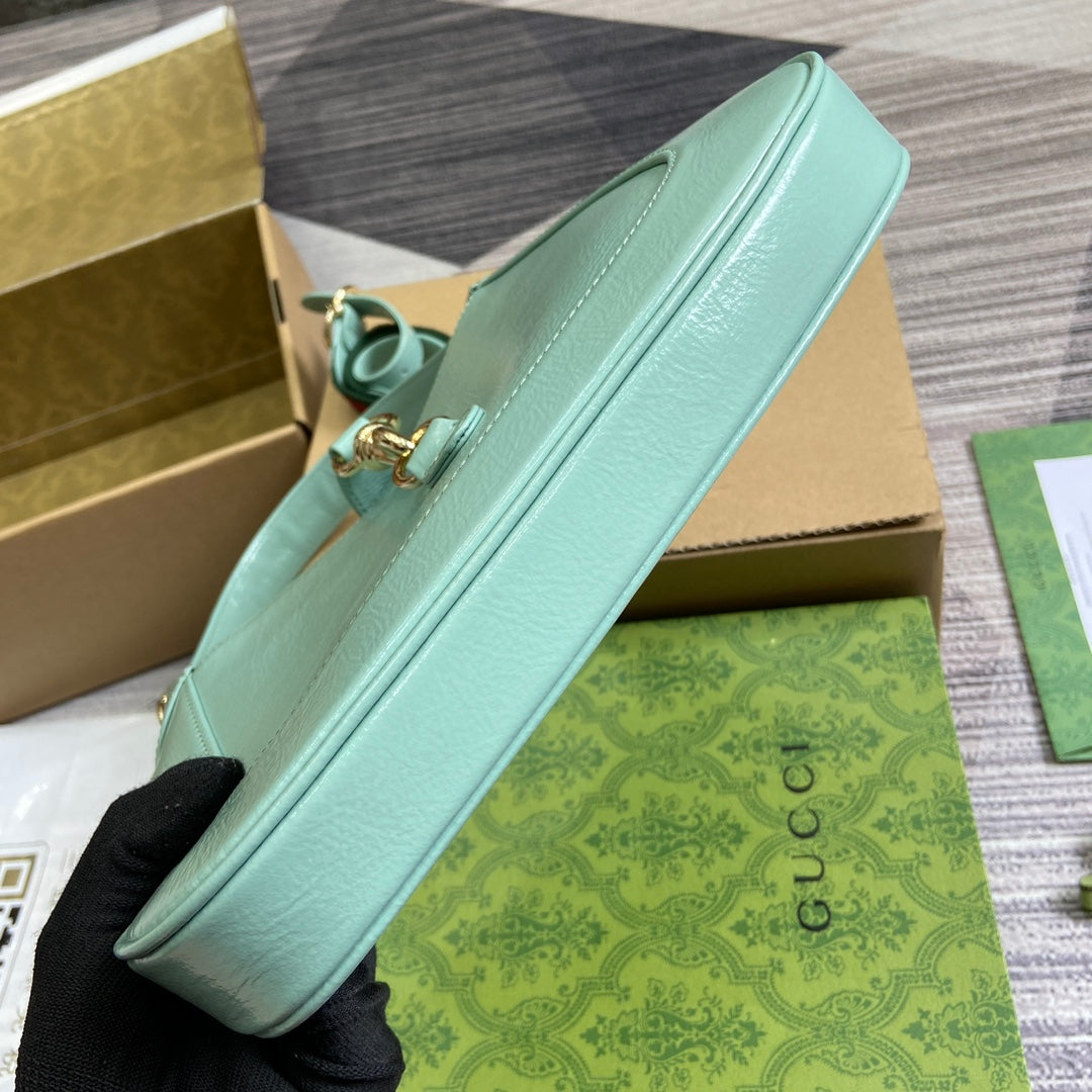 Jackie Small Shoulder Bag 27 In Mint Green Cracked Lacquer Calfskin Gold Hardware
