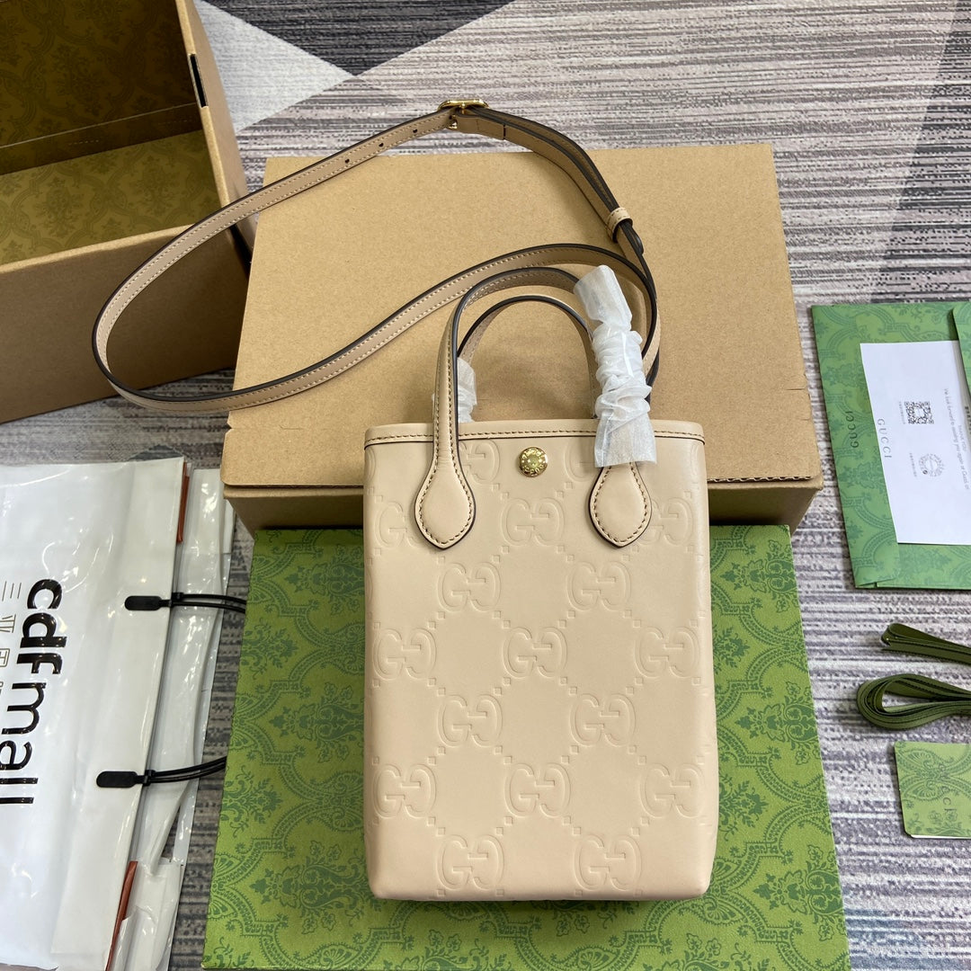 GG 20 Super Mini Bag With Strap In Beige Calfskin