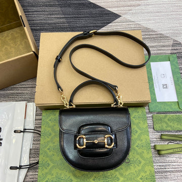 Horsebit 1955 Mini Top Handle Bag 18 In Black Calfskin Gold Hardware