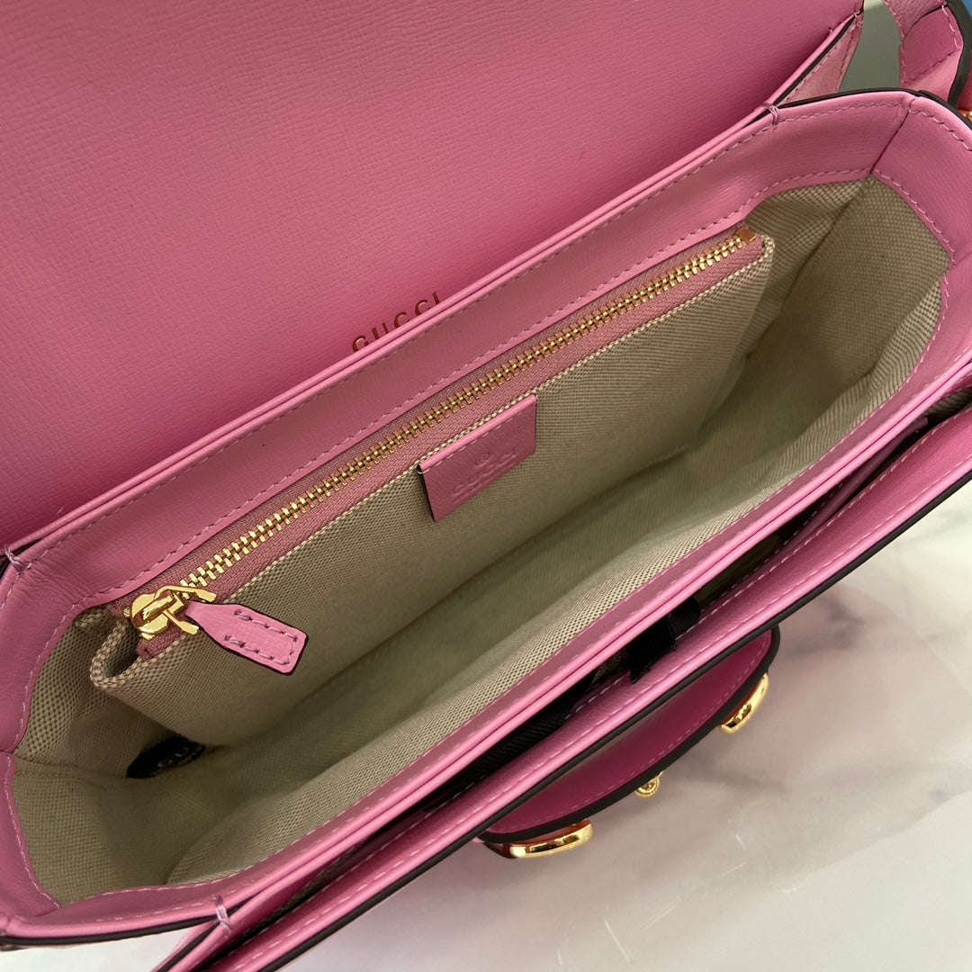 Horsebit 1955 Shoulder Bag 25 In Pink Lambskin Gold Hardware