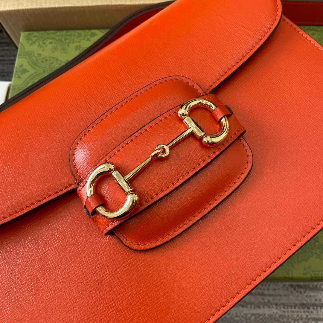 Horsebit 1955 Shoulder Bag 25 In Orange Lambskin Gold Hardware