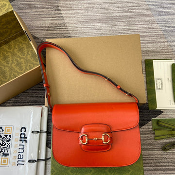 Horsebit 1955 Shoulder Bag 25 In Orange Lambskin Gold Hardware