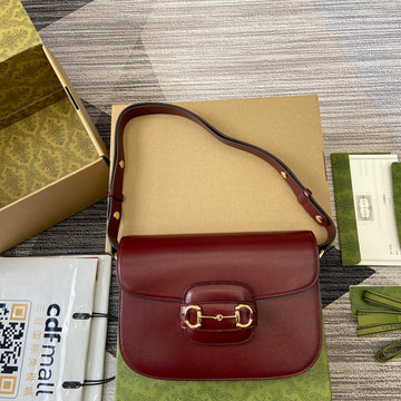 Horsebit 1955 Shoulder Bag 25 In Wine Red Lambskin Gold Hardware
