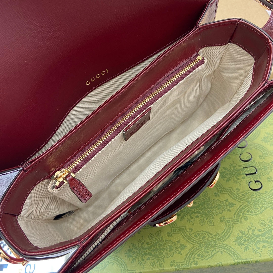 Horsebit 1955 Shoulder Bag 25 In Wine Red Lambskin Gold Hardware