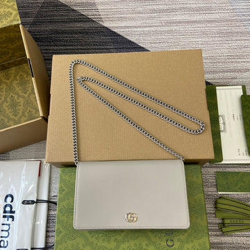 GG Marmont 20 Mini Chain Bag In White Calfskin