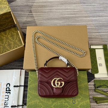 GG Marmont 13 Mini Top Handle Bag Rosso Ancora Red Calfskin