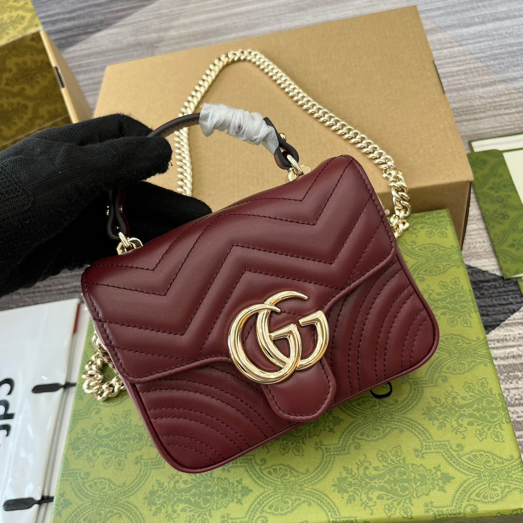 GG Marmont 13 Mini Top Handle Bag Rosso Ancora Red Calfskin