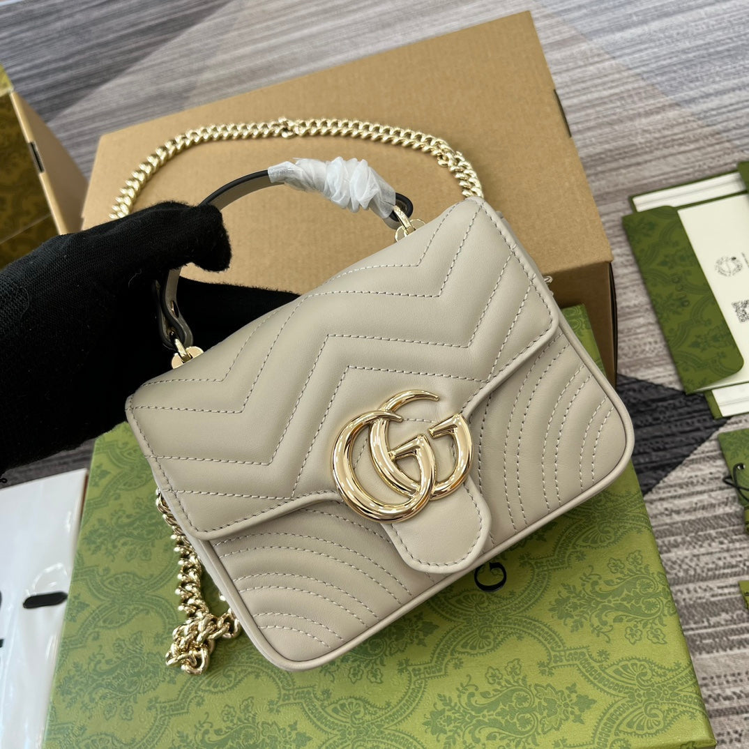 GG Marmont 13 Mini Top Handle Bag White Calfskin