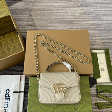 GG Marmont 13 Mini Top Handle Bag White Calfskin