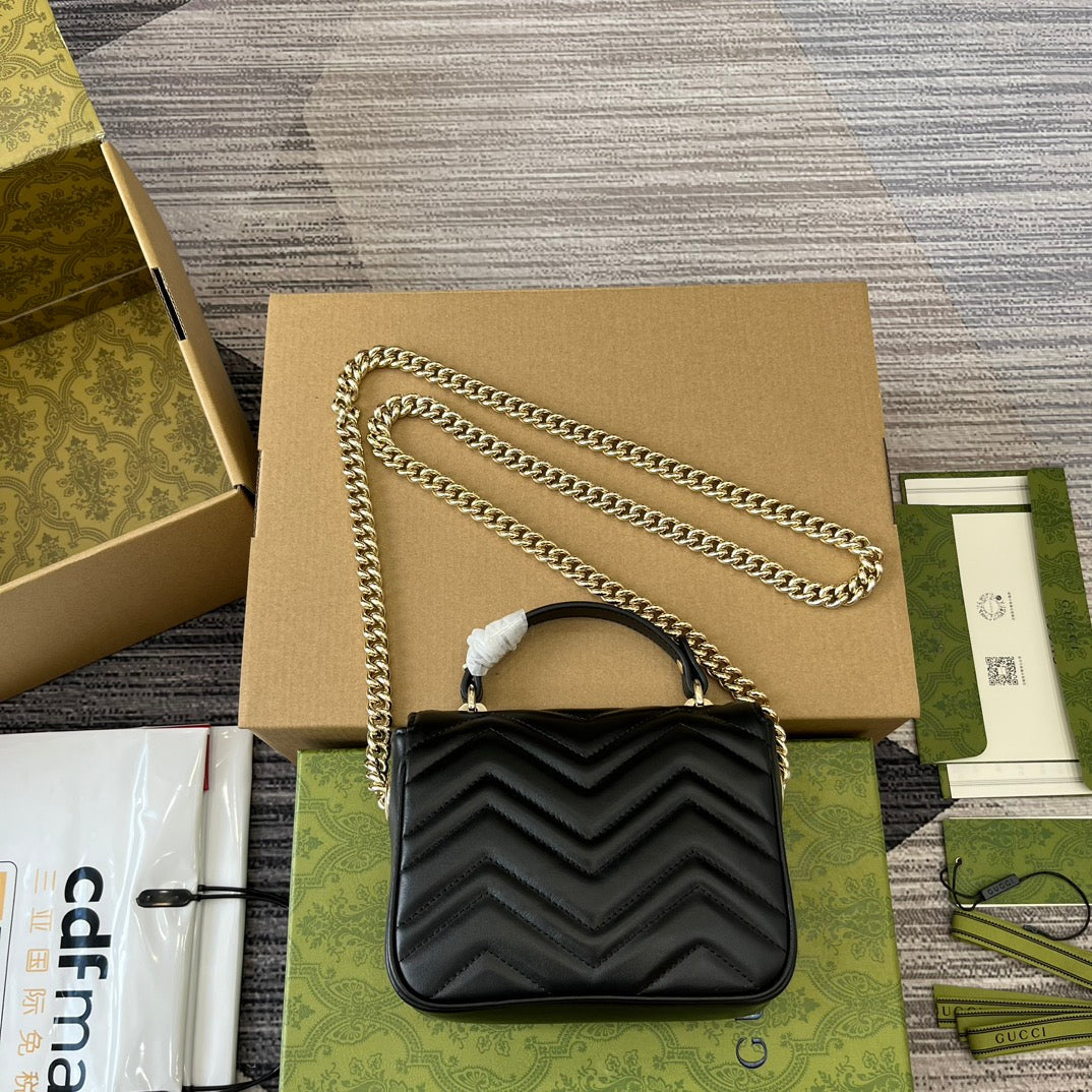 GG Marmont 13 Mini Top Handle Bag Black Calfskin