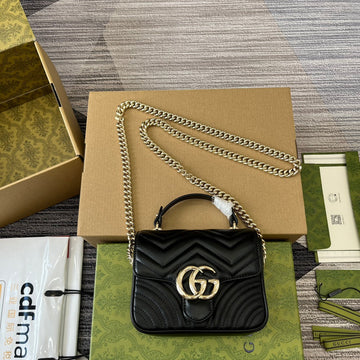 GG Marmont 13 Mini Top Handle Bag Black Calfskin