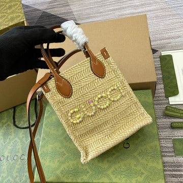 Mini 18 Logo Raffia Tote Bag