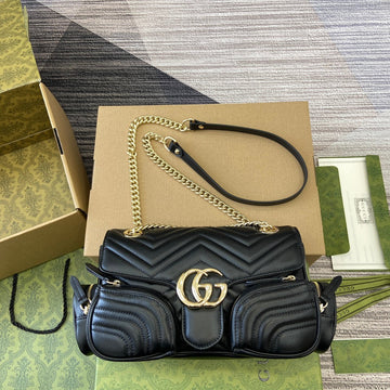 Marmont Small Multi-Pocket Bag 25 In Black Calfskin Gold Hardware