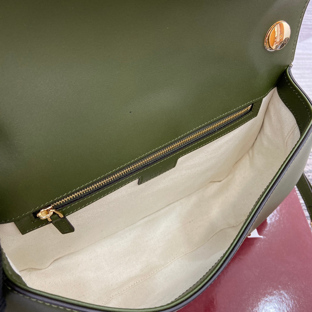 Blondie Medium Shoulder Bag 32 In Juniper Green Calfskin And Suede Gold Hardware