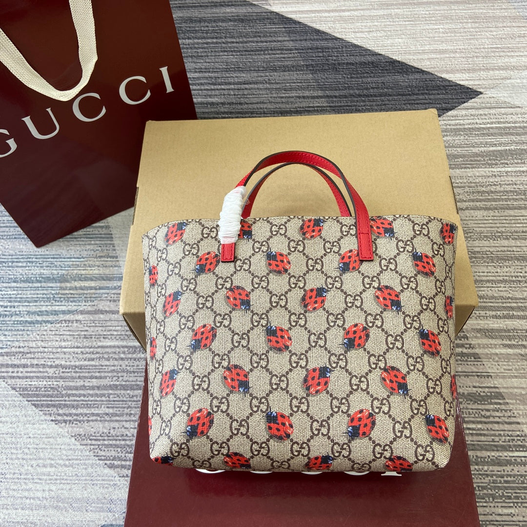 GG Tote Bag 21CM Beige Red Leather Canvas 339642