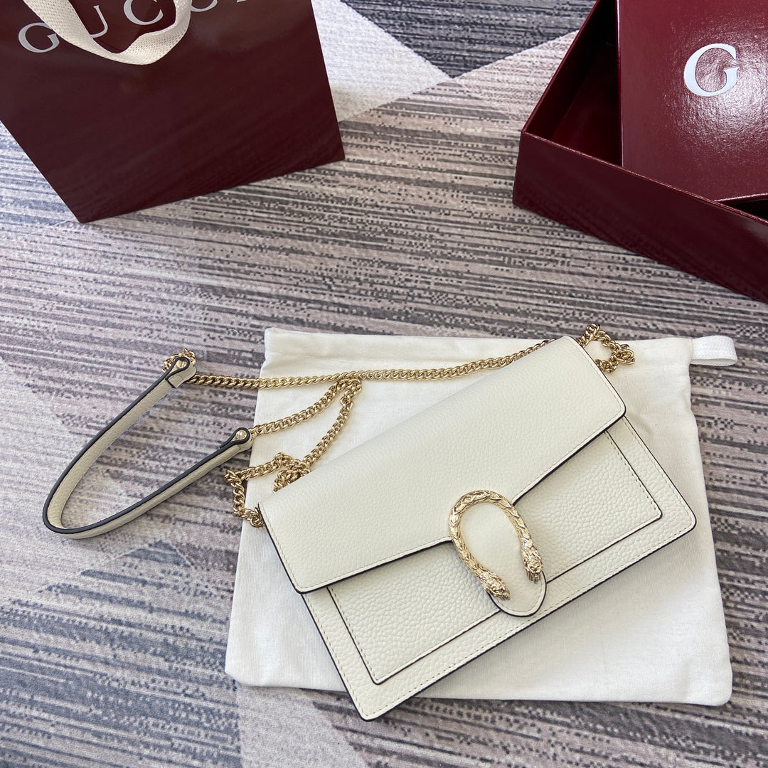 GG Dionysus Chain Bag 20CM White Grained Leather 339613