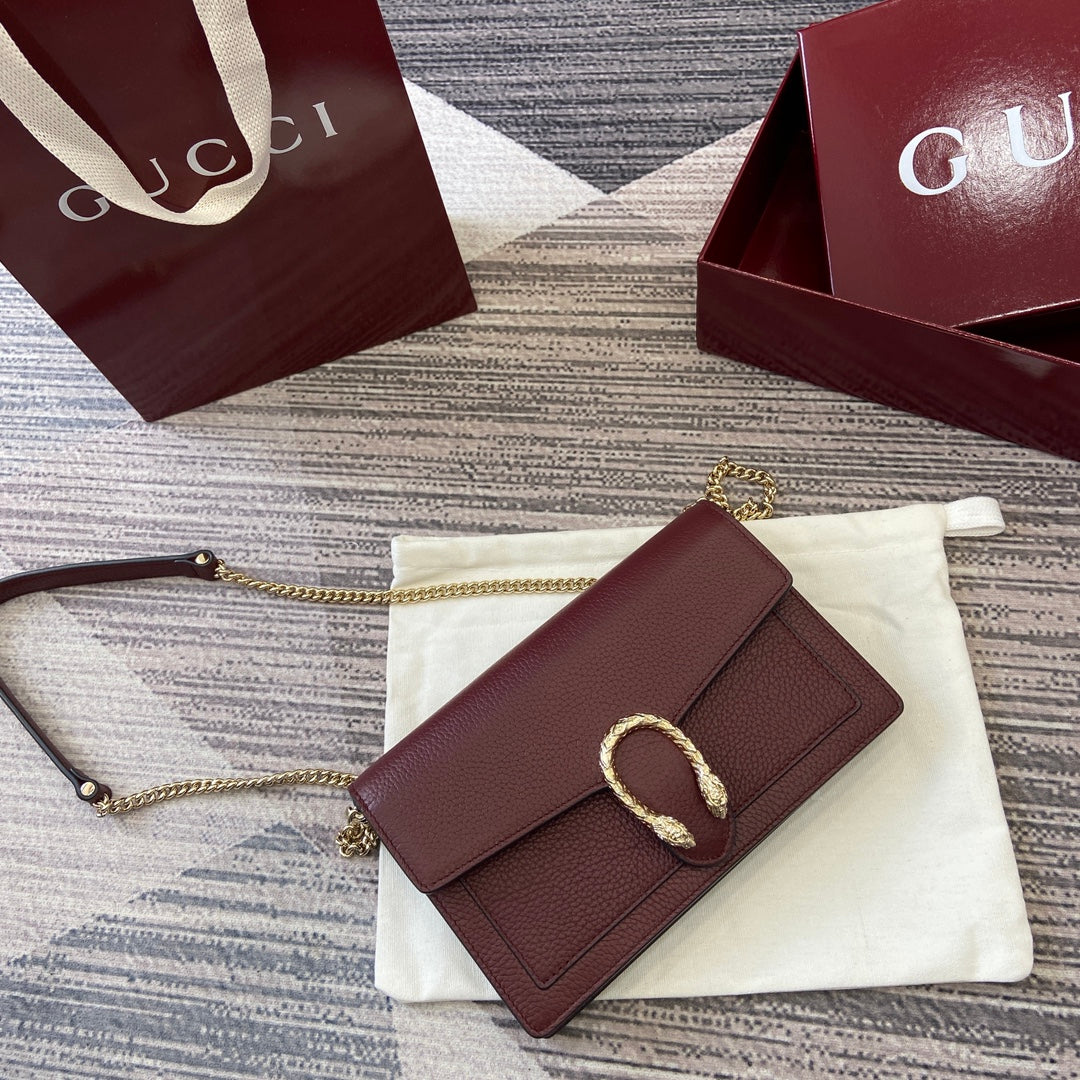 GG Dionysus Chain Bag 20CM Anchora Red Grained Leather 339612
