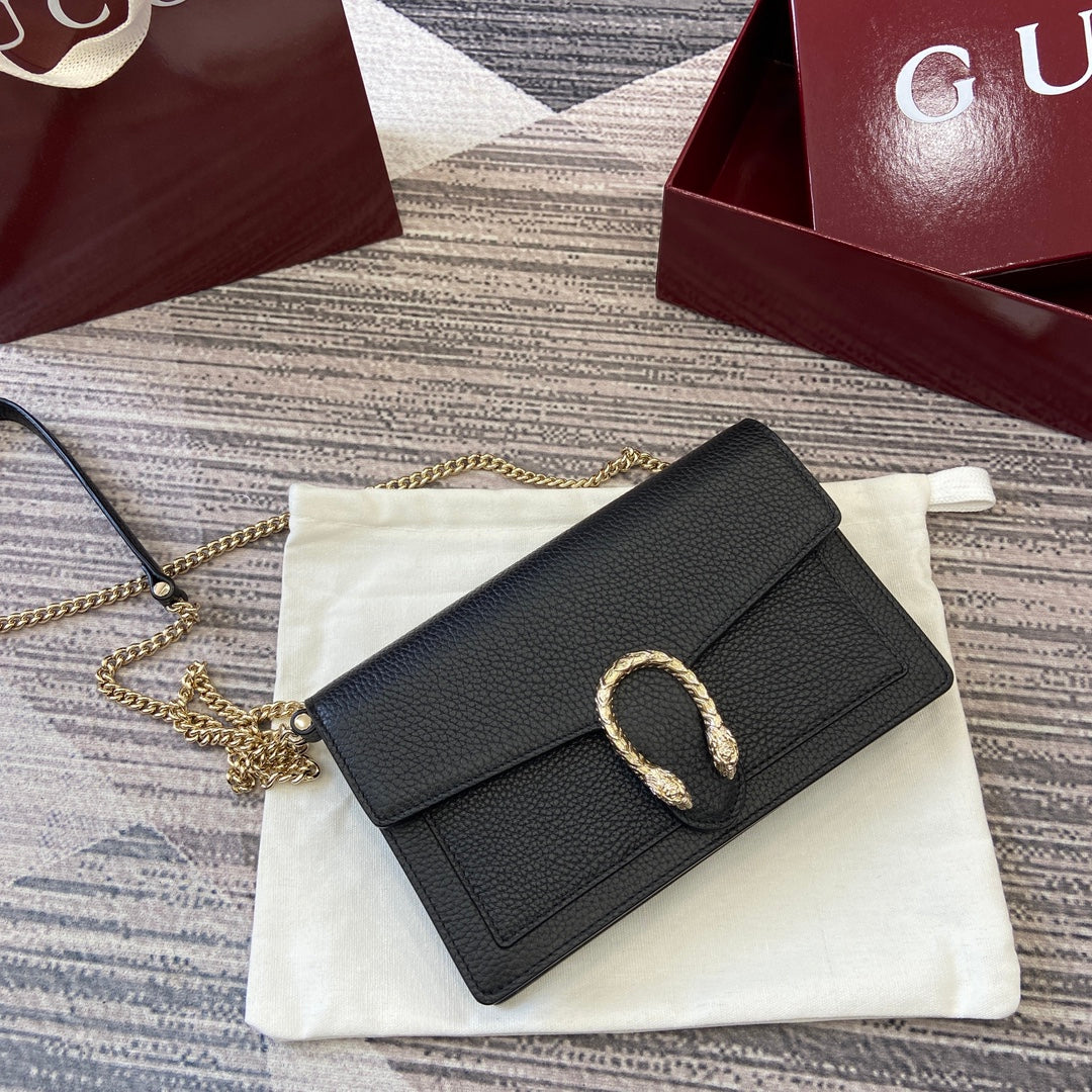 GG Dionysus Chain Bag 20CM Black Grained Leather 339611