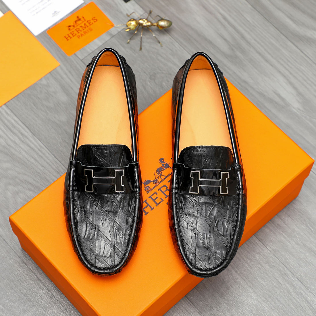 Hm Patterns Loafer Black Embossed Calfskin