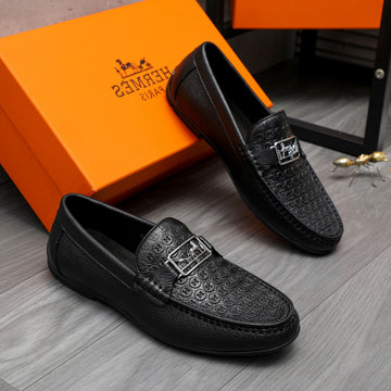 Hm Circle Motif Loafer Black Embossed Calfskin