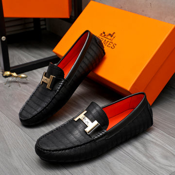 Hm H-Buckle Loafer Black Embossed Calfskin