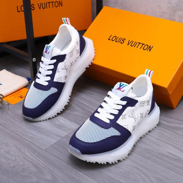LV Sneaker White Mix Navy Blue Calfskin And Grey Mesh Breathable