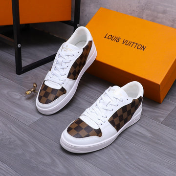 LV Trainer Shoes In White Mix Brown Damier Calfskin