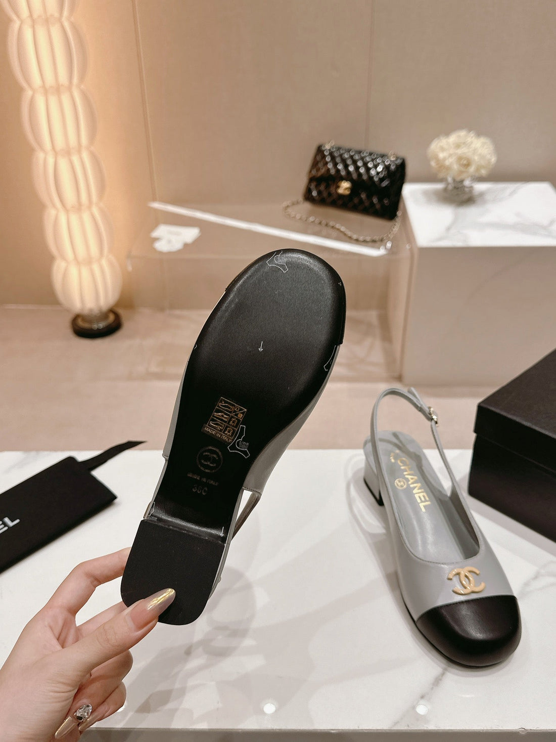 CC 2024 Slingbacks 40MM Grey Black Lambskin