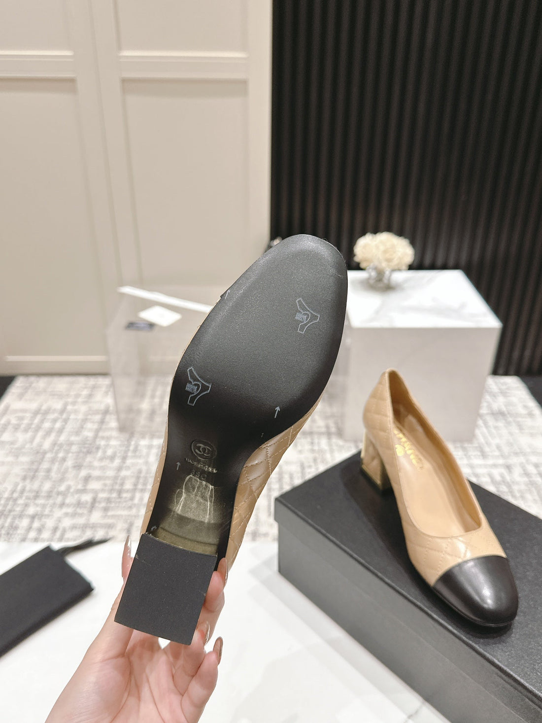 CC High Heels 65MM Beige Quilted Lambskin