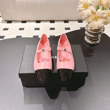 CC 25B Small Bow Buckle Ballet Flats 10MM Black Pink Sheepskin Patent Leather 415746