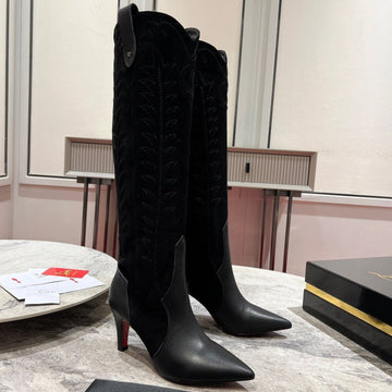 Cl Santia Botta 85 Mm Leather And Veau Velours Embroidery Black