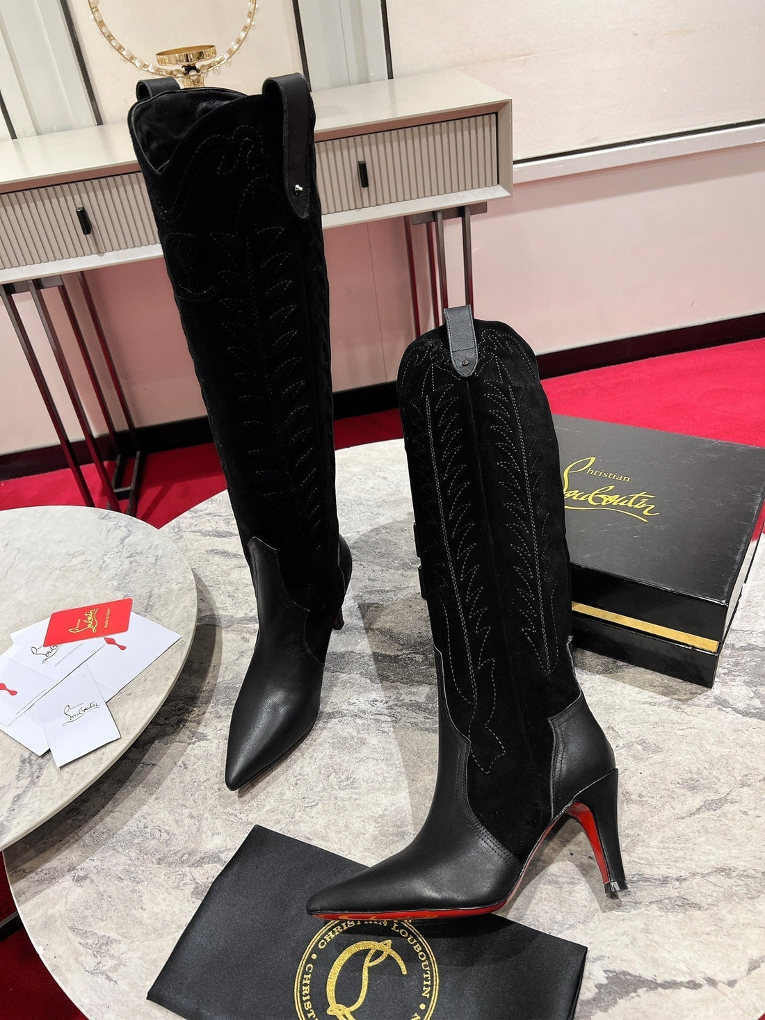 Cl Santia Botta 85 Mm Leather And Veau Velours Embroidery Black