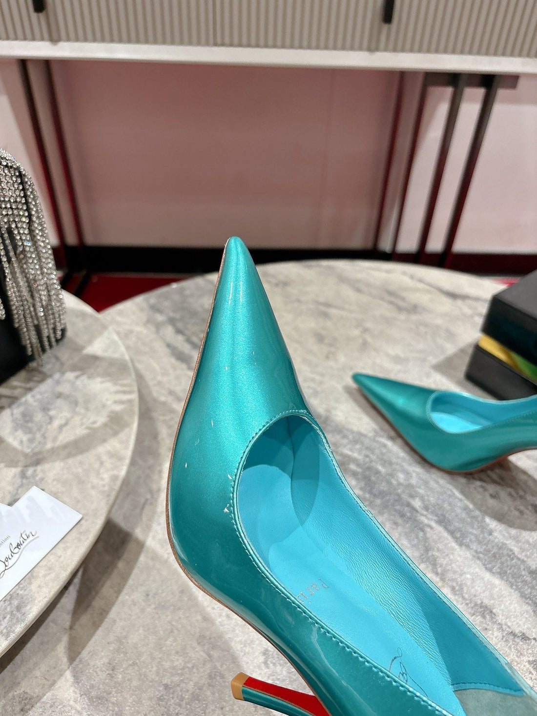 Cl Kate Pumps 100MM Blue Shiny Calfskin 345986